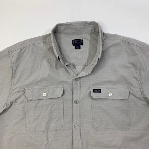 Smiths Work Wear Shirt Mens L Large Grey Button Up Short Sleeve Chest Pockets - Picture 4 of 10